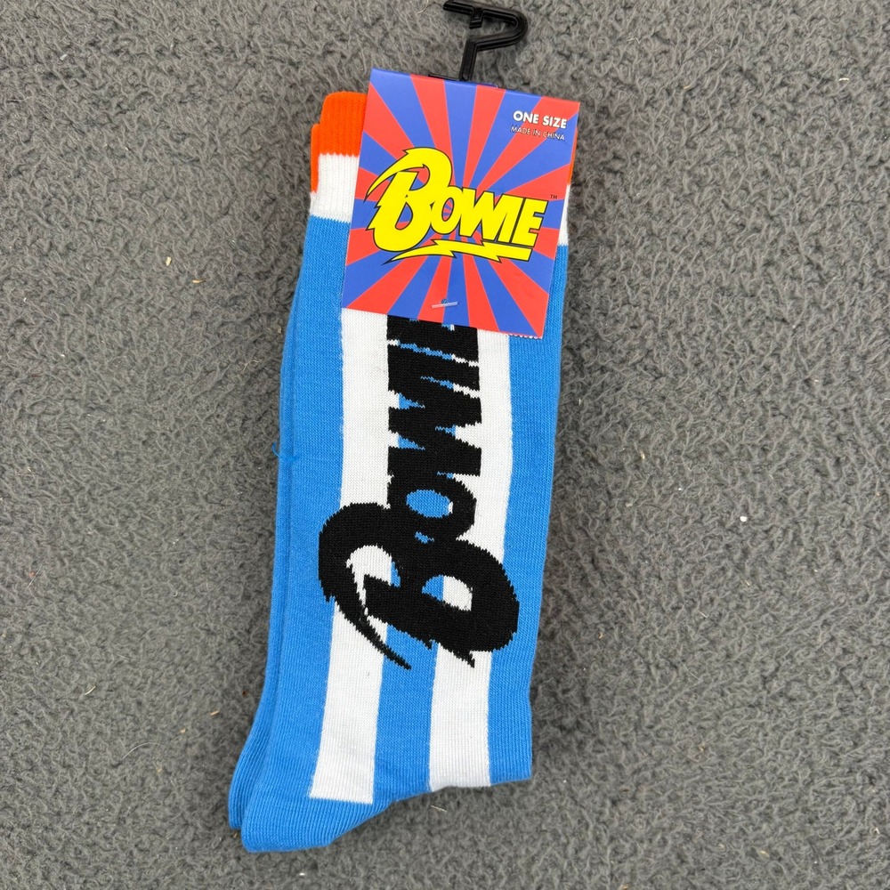 David‎ Bowie Blue White Striped Lightning Bolt Crew Socks Mens Size 7-12 New